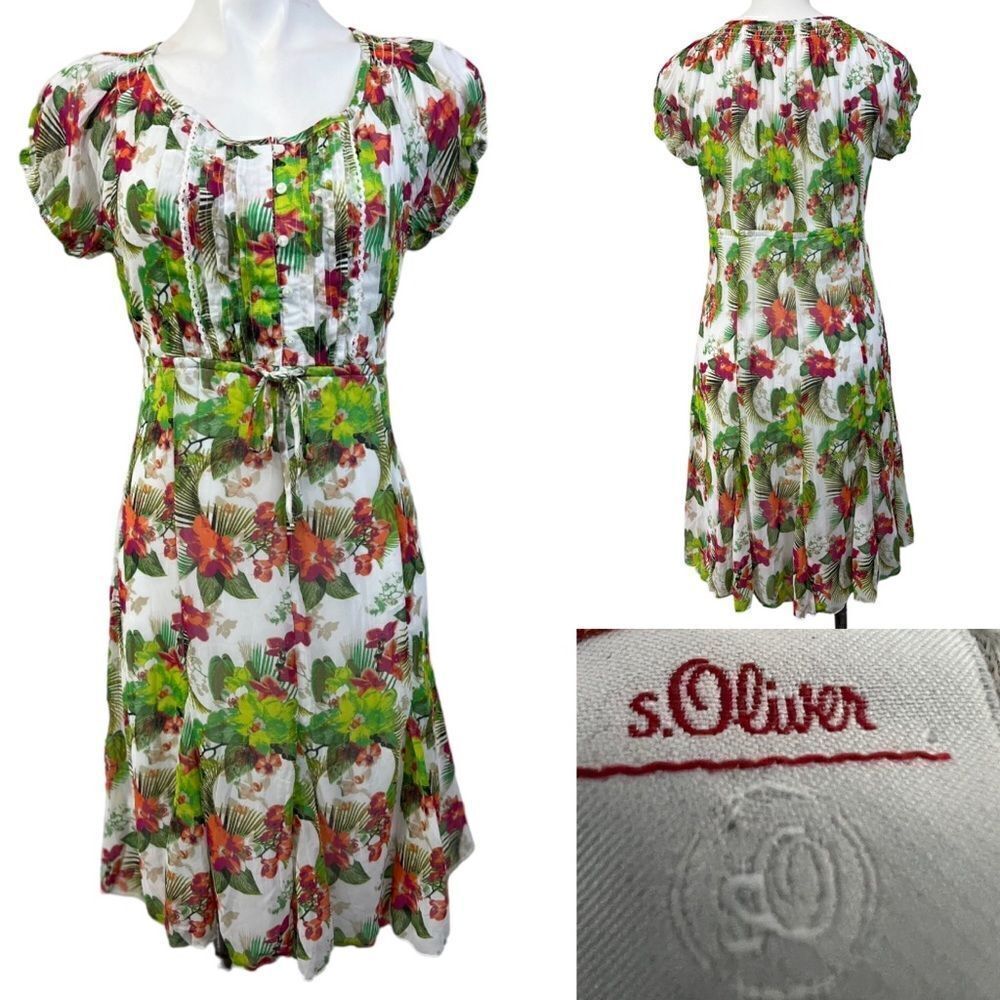 S.Oliver Dress‎ Women's Size 6 floral lightweight cap sleeve drawstring waist
